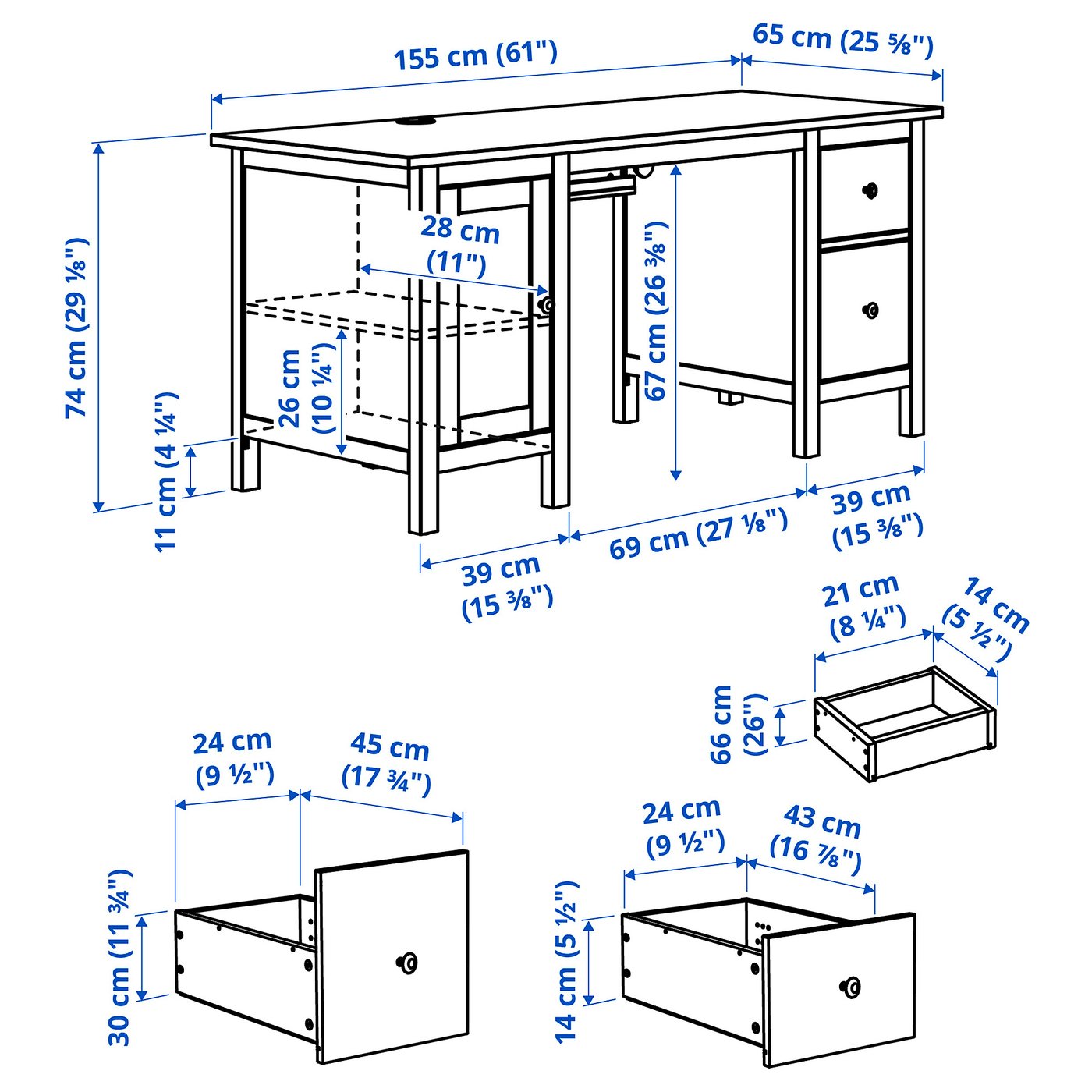 HEMNES desk, light brown, 155x65 cm - IKEA
