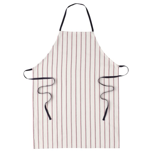 Apron named HILDEGUN with black and red stripes, made from cotton.