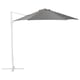 Option: The HÖGÖN parasol is grey, has a rectangular canopy, and stands on a white frame with a stable base.