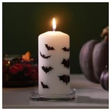HÖSTAGILLE Unscented pillar candle, white/bat, 14 cm