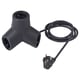 Black HORNFELS 4-way extension cord, shaped like a t, made from recycled polycarbonate and silicone, ideal for multiple devices.