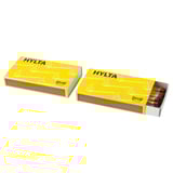 Two yellow boxes labeled HYLTA, one open showing matches inside, made of recycled paperboard.