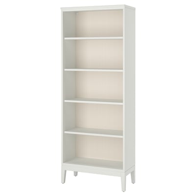 A white IDANÄS bookcase with five open shelves, designed for storage and display. It clean lines and a minimalistic style.