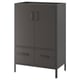 Option: This is an IDÅSEN dark gray metal cabinet with 2 drawers and 2 doors, featuring a modern and minimalist design for storage.