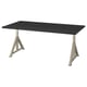An IKEA IDÅSEN desk with a black top and adjustable silver legs. Its rectangular and has a modern, minimalist design with built-in cable management.