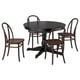 Round wooden dining table with 4 chairs, metal accents, compact design.