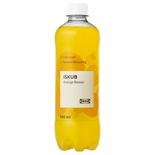 IKEAs ISKUB: orange flavoured, low-sugar drink in a 500 ml bottle.
