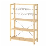 IVAR pine wood storage unit, light brown, rectangular shape with cross braces and multiple shelves.