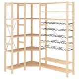 IVAR pine storage, modular shelves. Five shelves, corner style, natural finish. Ideal for various rooms, adjustable spacing, sturdy and simple design.