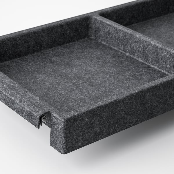 Black IVAR shelf, sturdy, protects items. Or, for something closer to the originals length: IVAR shelf, black, sturdy, easy access.