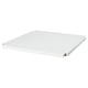 Option: A white IVAR shelf, rectangular in shape, made of steel with a powder-coated finish. It two metal brackets for stability.
