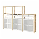 IVAR storage system: light wood, white mesh drawers, open shelves, rectangular.