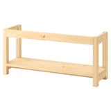 IVAR unpainted wooden shelf unit, rectangular, two-tier design.