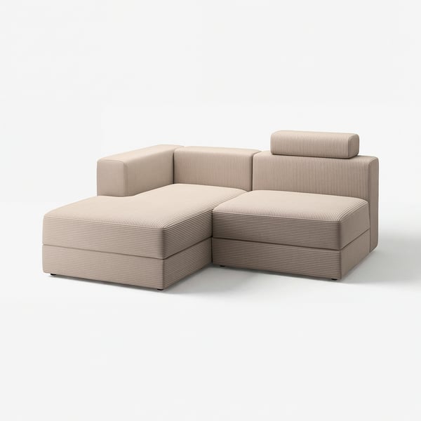 JÄTTEBO 2,5-seat mod sofa w chaise longue, left with headrest/Samsala grey-beige