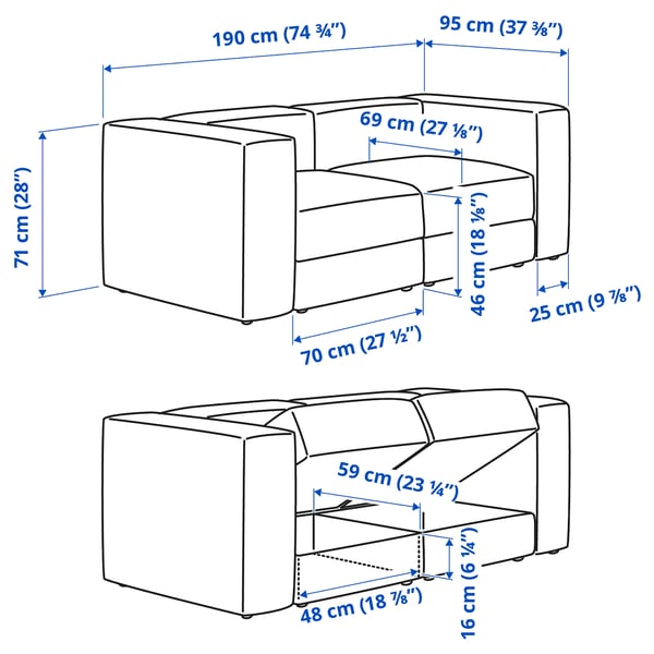 Illustration with measurements for the product: JÄTTEBO.