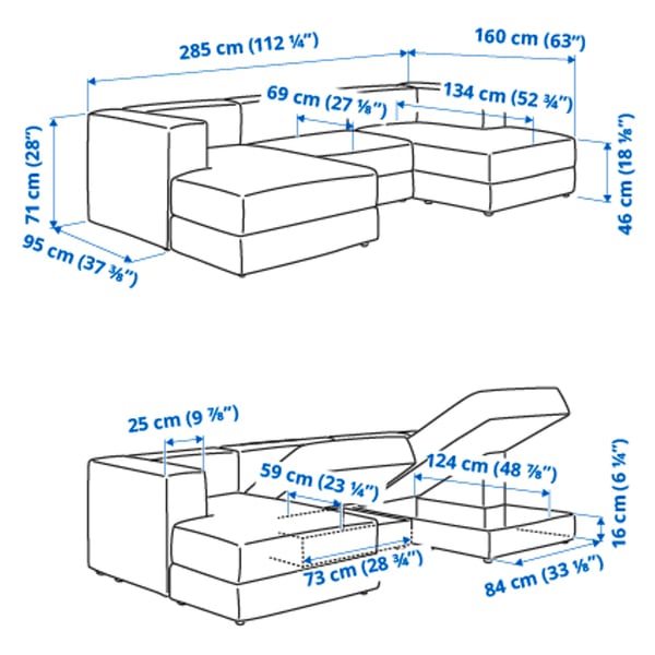 Illustration with measurements for the product: JÄTTEBO.
