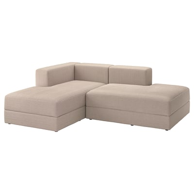 Modern JÄTTEBO sectional sofa, beige with striped corduroy fabric. Comfortable, modular with storage and adjustable support.