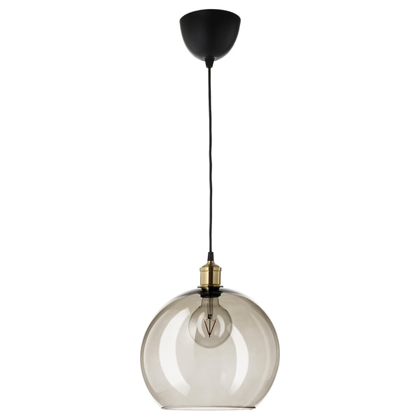 Jakobsby lights smoked glass globe pendant, brass fitting, hanging shade.