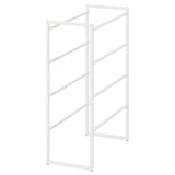 White JONAXEL metal rack, modern design, multiple shelves, steel construction, powder-coated, ideal for bathrooms.