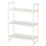 JONAXEL white metal shelving unit, modern minimalist design with three open shelves, ideal for any room.
