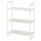 Option: JONAXEL white metal shelving unit, modern minimalist design with three open shelves, ideal for any room.