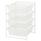 White JONAXEL mesh storage unit, 4-tier, metal frame, rectangular, modern design.