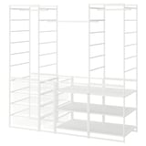 A white JONAXEL storage system with shelves and wire baskets, perfect for organizing clothes and accessories.