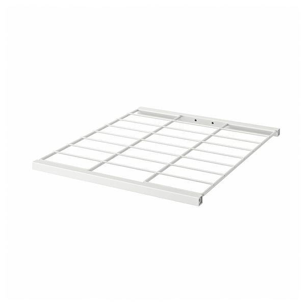 A white, rectangular, powder-coated steel JOSTEIN shelf. It has a grid design and is suitable for indoor and outdoor use.