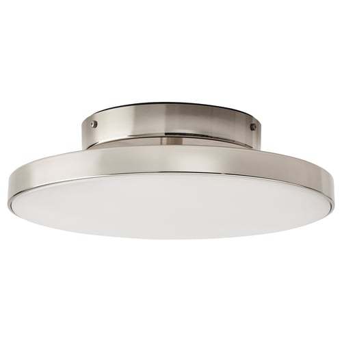 The KABOMBA ceiling lamp, a modern nickel-art deco light fixture with a round shape and diffused white light. Made of metal and plastic.
