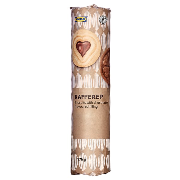 IKEA food packaging for KAFFEREP biscuits, showing chocolate-flavored filling.