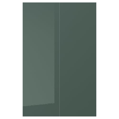 KALLARP high-gloss grey-green kitchen doors, sleek, modern, recycled plastic, straight lines.