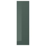 High-gloss, vertical green kitchen cabinet door with sleek line design and durable recycled plastic material.