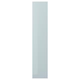 KALLARP high-gloss grey-blue kitchen cabinet door, sleek, modern, rectangular.