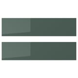 Two rectangular KALLARP drawer fronts, high-gloss grey-green, modern design, straight lines, covered with recycled plastic foil.