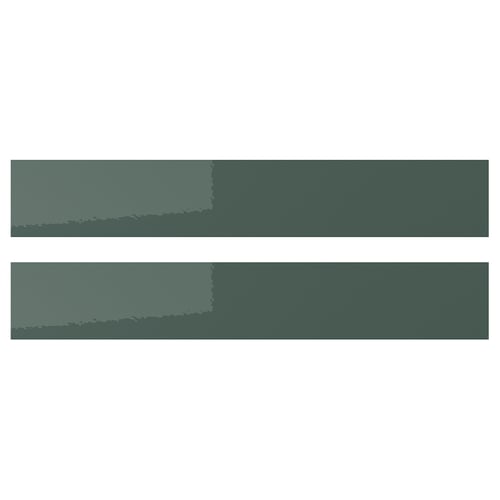 KALLARP drawer fronts: glossy grey-green, rectangular, eco-friendly plastic composite.