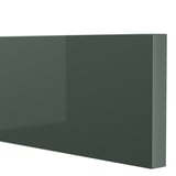 Sleek, high-gloss grey-green drawer front, smooth surface, modern design.