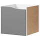 Option: A KALLAX gray cardboard box with a white border and a cut-out handle.