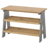 The KALLSÖ wooden bench with shoe storage featuring light wood and grey accents, rectangular shape, and practical design for hallways.
