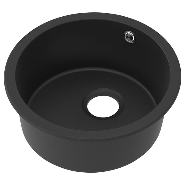 KILSVIKEN black sink, round, quartz-based, single bowl with overflow.