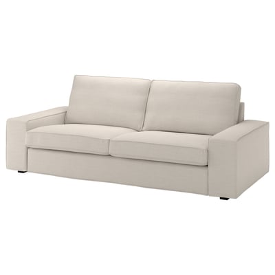 KIVIK sofa, beige, modern, boxy shape, low armrests, comfortable cushions.