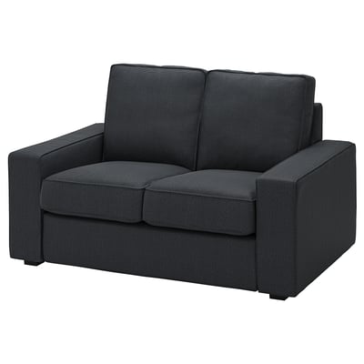 KIVIK two-seat sofa, dark gray, soft textured fabric, low armrests, rectangular, comfortable.