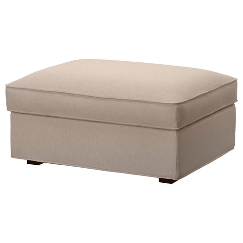 Light brown KIVIK footstool, square, upholstered in fabric.