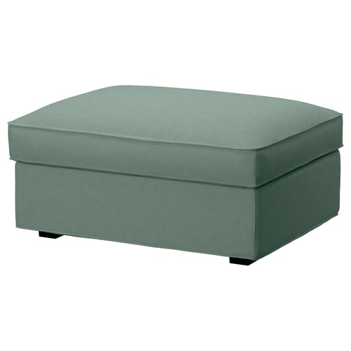 A KIVIK footstool, rectangular, in light green, with a soft, washable fabric cover.