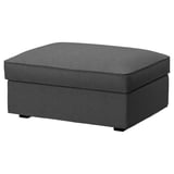 Gray KIVIK footstool, rectangular, cozy, machine washable cotton-polyester blend.
