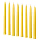 Option: Eight yellow candles, thin and straight, lined up neatly. Made of stearin, they stand upright with cotton wicks.