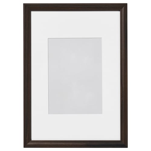 KLOTKÖRSBÄR dark brown photo frame with white mat, wooden look, vertical or horizontal.