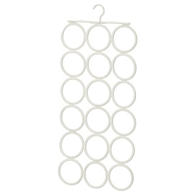 KOMPLEMENT white hanger, stores 18 accessories, utilizes space efficiently.