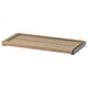 Ko�mplant roll-out tray, light brown wood, metal sides, rectangular, simple design.