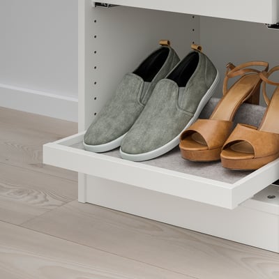 KOMPLEMENT pull-out tray, white, fiberboard & paper foil, rectangular, sleek design.