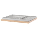 KOMPLEMENT pull-out tray with felt insert for organizing accessories. Wooden base, grey felt, rectangular shape.